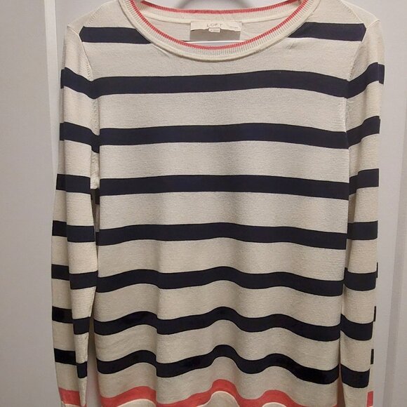 LOFT Petites Cream Black Pink Striped Long Sleeves Knit Top - Size Medium (MP) - Picture 4 of 11